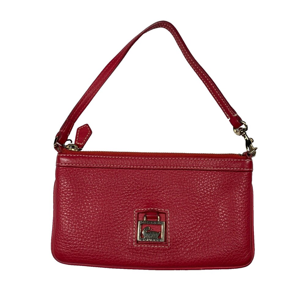Dooney & Bourke Pebble Grain Leather Wristlet Strawberry Pink Waterproof Lined